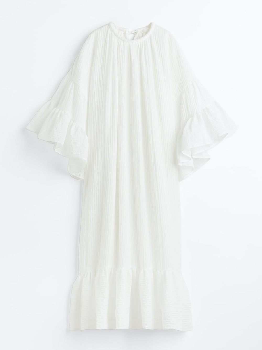H&M flounced kaftan dress crinkled texture, ruffled 3/4 sleeves, tiered hem S